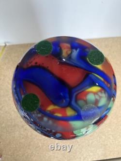 Abstract Multicolor 10.5 Blown Glass Vase Orange Blue Green Heavy