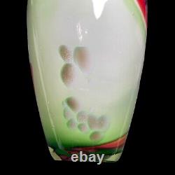 Abstract Multicolor Green Red Black Cobalt Blue Gold ART GLASS VASE 10-1/4