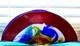 Abstract Multicolor Hand Blown Glossy Art Glass Vase Red Blue Yellow Green