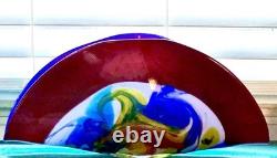 Abstract Multicolor Hand Blown Glossy Art Glass Vase Red Blue Yellow Green