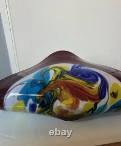 Abstract Multicolor Hand Blown Glossy Art Glass Vase Red Blue Yellow Green