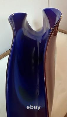 Abstract Multicolor Hand Blown Glossy Art Glass Vase Red Blue Yellow Green
