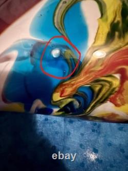 Abstract Multicolor Hand Blown Glossy Art Glass Vase Red Blue Yellow Green