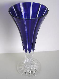 Ajka Hungary Castille Cobalt Blue Cased Cut To Clear Lead Crystal Vase Signed