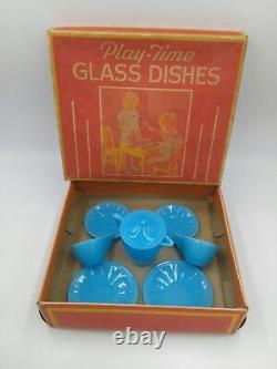 Akro Agate Blue Tea Set Blue Depression Glass Play Time Vintage#1180