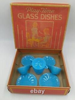 Akro Agate Blue Tea Set Blue Depression Glass Play Time Vintage#1180