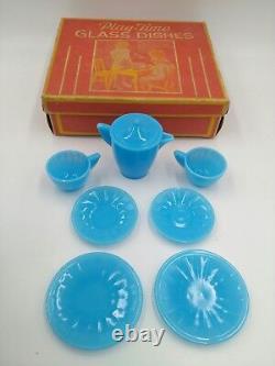 Akro Agate Blue Tea Set Blue Depression Glass Play Time Vintage#1180