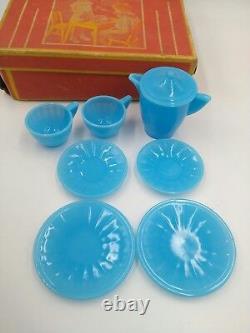 Akro Agate Blue Tea Set Blue Depression Glass Play Time Vintage#1180