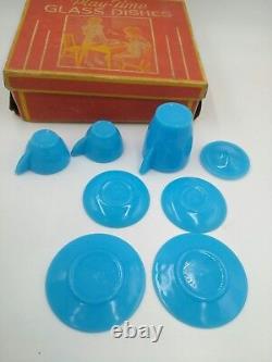 Akro Agate Blue Tea Set Blue Depression Glass Play Time Vintage#1180