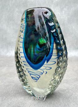 Alessandro Mandruzatto Cased Art Glass Vase Exotic Blue Aqua Swirl Spiral Twirl