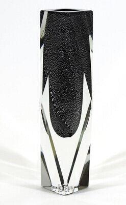 Alessandro Mandruzzato Murano MidCentury Art Glass Vase Silver Flake / Black