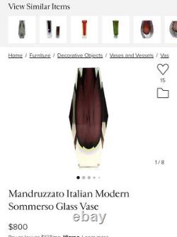 Alessandro Mandruzzato Murano MidCentury Art Glass Vase Silver Flake / Black