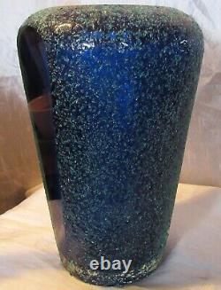 Alessandro Mandruzzato Summerso Murano Cobalt Blue Textured Glass Vase 9.75 T