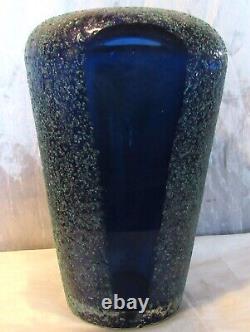 Alessandro Mandruzzato Summerso Murano Cobalt Blue Textured Glass Vase 9.75 T