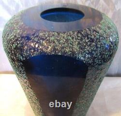 Alessandro Mandruzzato Summerso Murano Cobalt Blue Textured Glass Vase 9.75 T