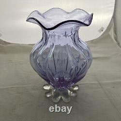 Alexandrite Neodymium Art Glass Vase Color Changing Footed Purple Blue 9.5