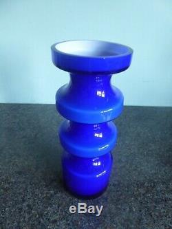 Alsterfors / Per Strom Blue Hooped Cased Glass Vase Signed