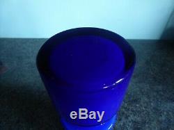 Alsterfors / Per Strom Blue Hooped Cased Glass Vase Signed