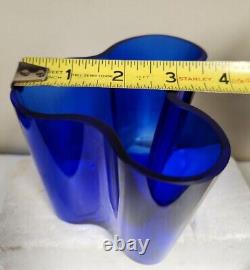 Alvar Aalto Cobalt Blue Art Glass Vase Littala Finland Nice
