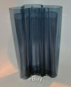 Alvar Aalto Iittala Finland Rain Blue Glass Savoy Vase 9.75 H x 6.5 D VGC! NEW