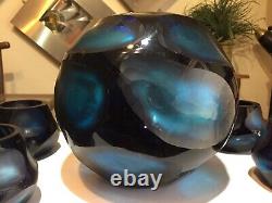 Amazing Murano Art Glass Hand Carved Battuto Scavo Art Glass Vase BlueVotives