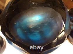 Amazing Murano Art Glass Hand Carved Battuto Scavo Art Glass Vase BlueVotives