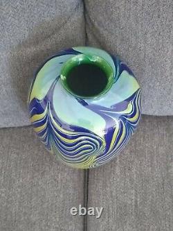 Amazing Salamandra Studio Art Glass Hand Blown Blue & Yellow Vase Signed 7/77