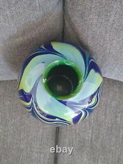 Amazing Salamandra Studio Art Glass Hand Blown Blue & Yellow Vase Signed 7/77