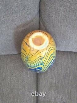 Amazing Salamandra Studio Art Glass Hand Blown Blue & Yellow Vase Signed 7/77