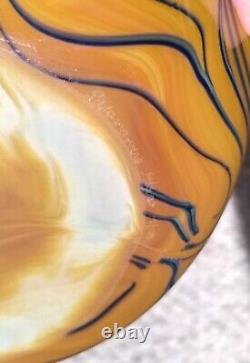 Amazing Salamandra Studio Art Glass Hand Blown Blue & Yellow Vase Signed 7/77