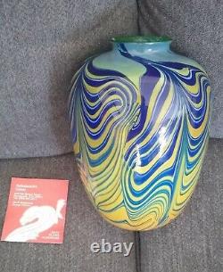 Amazing Salamandra Studio Art Glass Hand Blown Blue & Yellow Vase Signed 7/77