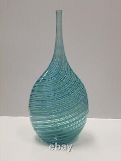 Amazing Signed Early Sam Stang Blue Art Glass Vase 16.5 x 7 Wide