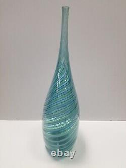 Amazing Signed Early Sam Stang Blue Art Glass Vase 16.5 x 7 Wide