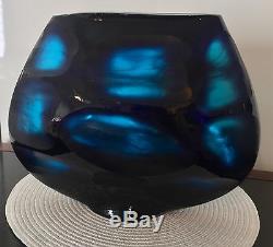 Amazing Wheel Carved Cobalt Glass Vase In The Manner Of Carlo Scarpa Battuto