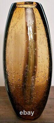 Amber And Teal Stripe Art Glass Vase 10