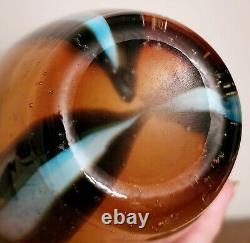 Amber And Teal Stripe Art Glass Vase 10