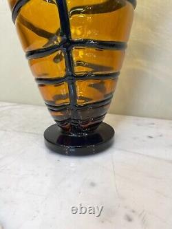 Amber and Black Hand-Blown Glass Vase