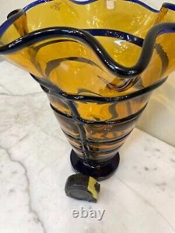 Amber and Black Hand-Blown Glass Vase