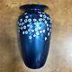American Art Glass Vase Orient & Flume Blue Iridescent Hawthorne 9 Signed
