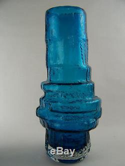 An Authentic Whitefriars Textured Hoop Vase Kingfisher Blue by Geoffrey Baxter