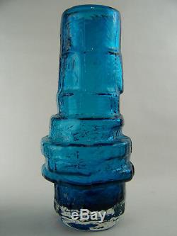 An Authentic Whitefriars Textured Hoop Vase Kingfisher Blue by Geoffrey Baxter