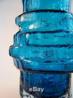 An Authentic Whitefriars Textured Hoop Vase Kingfisher Blue by Geoffrey Baxter