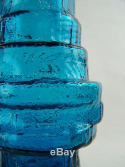 An Authentic Whitefriars Textured Hoop Vase Kingfisher Blue by Geoffrey Baxter