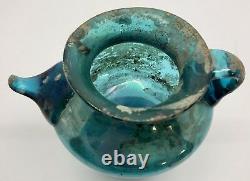 Ancient Roman 4 Blown Glass Blue-Green Vessel Pot Vase or Bottle (RF-fr10)