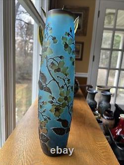 Antique 15.75 French Victorian Cameo Art Glass Vase With Flowering Branches