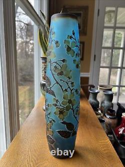 Antique 15.75 French Victorian Cameo Art Glass Vase With Flowering Branches