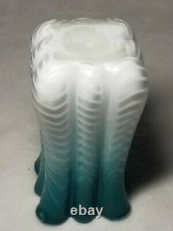Antique 19th C. Blue Mother of Pearl Herringbone Satin Lobed Rib Art Glass Vase