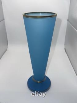 Antique 19th Century French Blue Opaline Glass Vase With Gold Gilt Rim