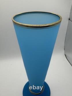 Antique 19th Century French Blue Opaline Glass Vase With Gold Gilt Rim
