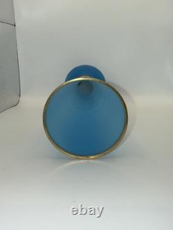 Antique 19th Century French Blue Opaline Glass Vase With Gold Gilt Rim